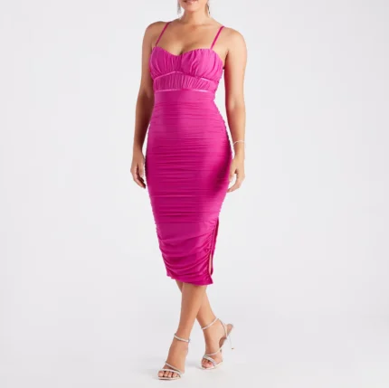 Curve Flaunter Mesh Ruched Midi Dress